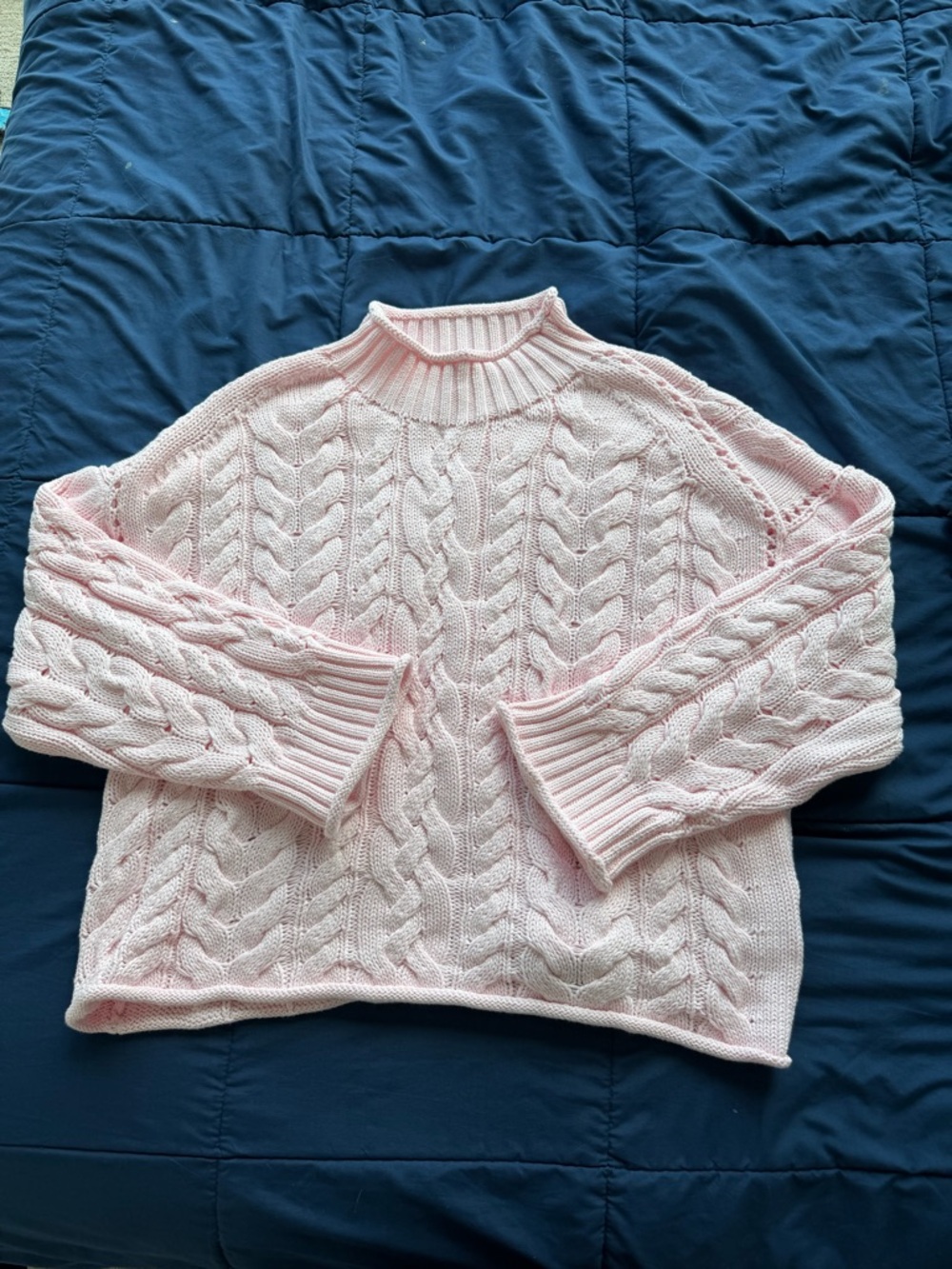 J. Crew Light Pink Cable Knit Roll Neck Sweater